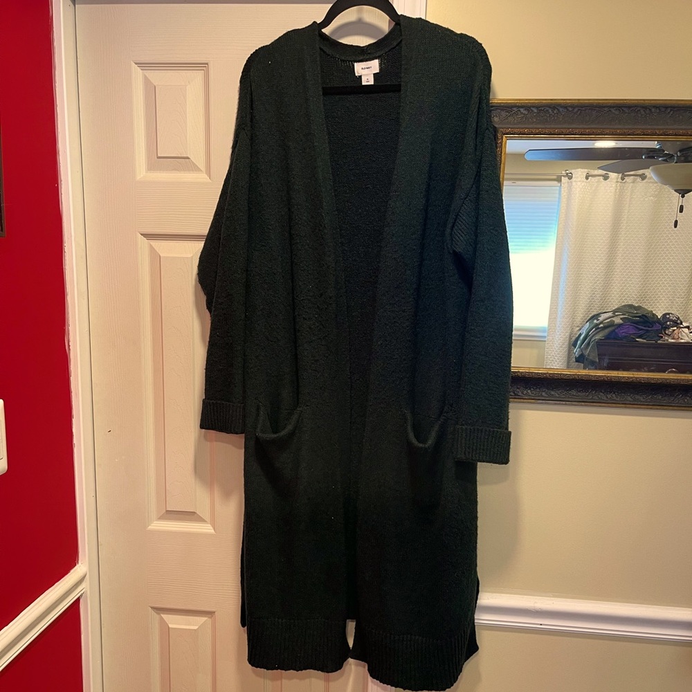 Old Navy Hunter Green Long Open Front Sweater Cardigan XL Tall